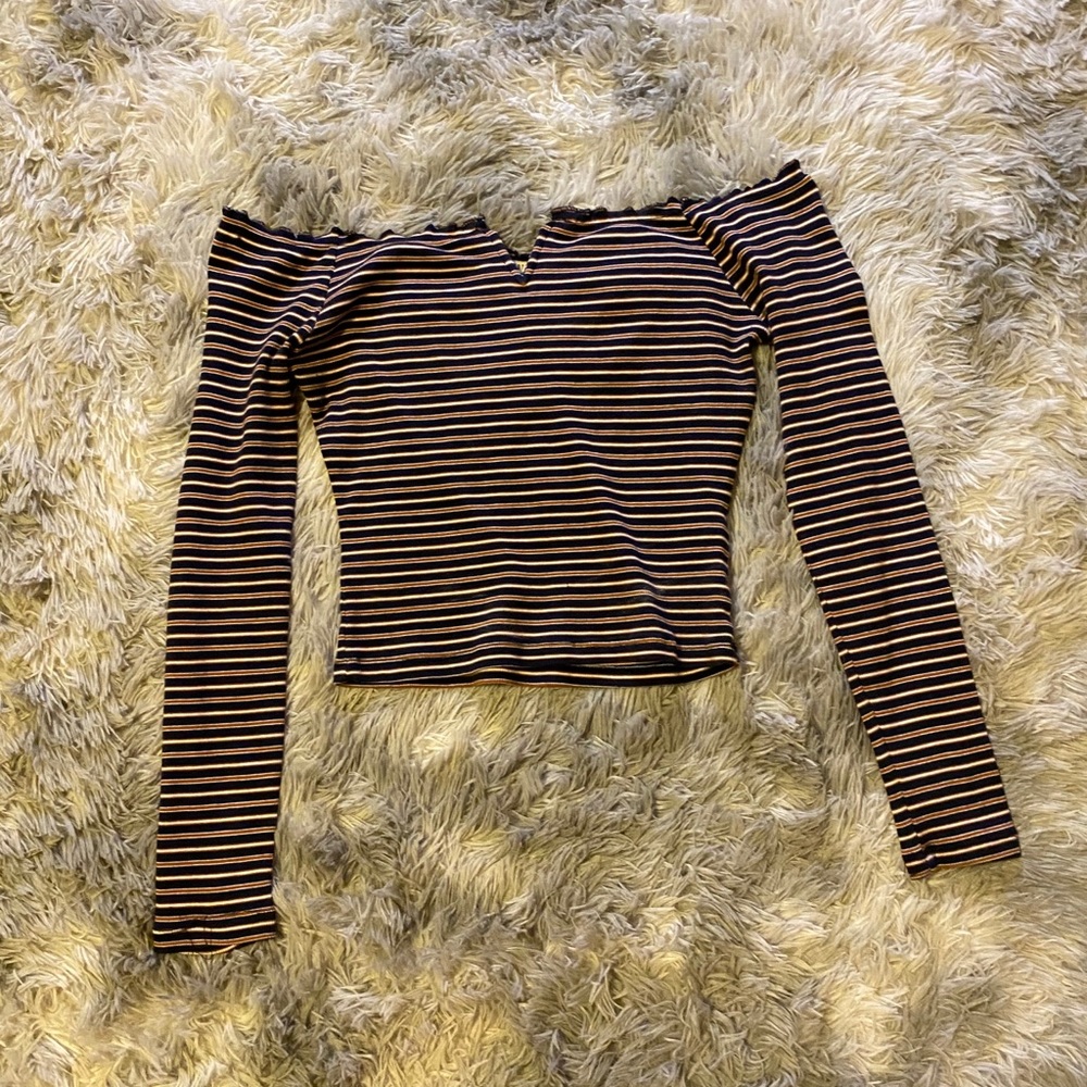 striped off the shoulder long sleeve